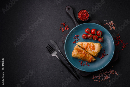 Delicious cabbage rolls with meat, rice, salt, spices and herbs