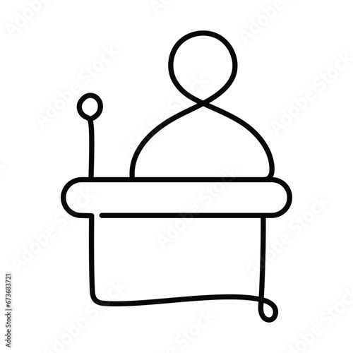 A person on a stage with a microphone, representing public speaking, stage performance, or live events.