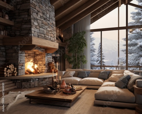 living room with fireplace © mockupzord