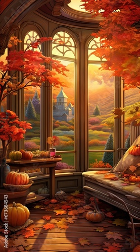 Sunset in the mountains. AI generated art illustration.