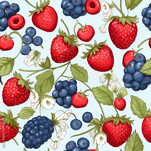 seamless background with berries  raspberry  blueberry  strawberry seamless pattern