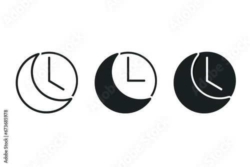 Moon with time icon. Night shift. Sleeping time. Vector illustration