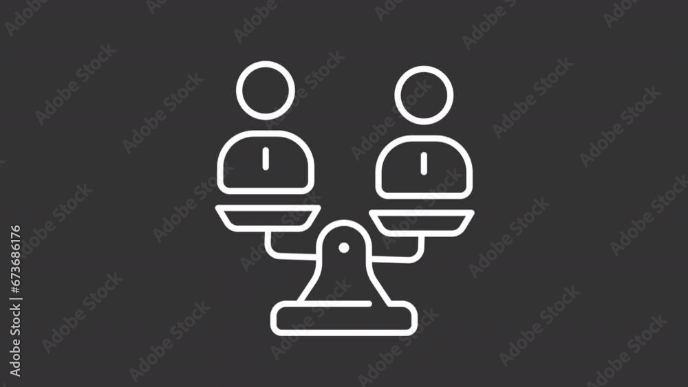 2D white creative thin line animation of people on weight scale, HD video with transparent background, seamless loop 4K video representing comparison icons. 2D white creative thin line animation of people on weight scale, HD video with transparent background, seamless loop 4K video representing comparison icons.