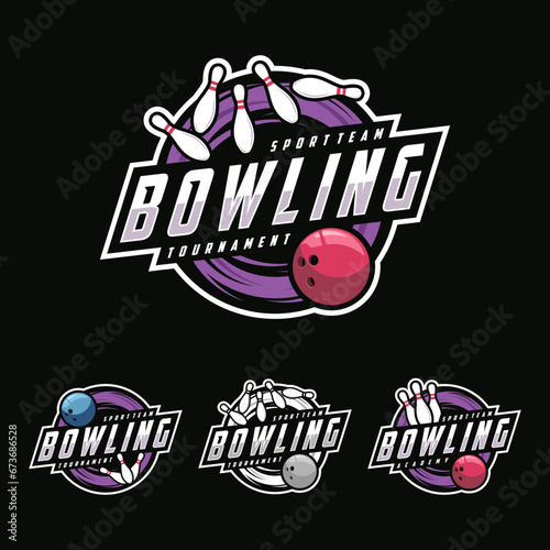 Bowling logo sport, emblem set collection, bowling vector illustration