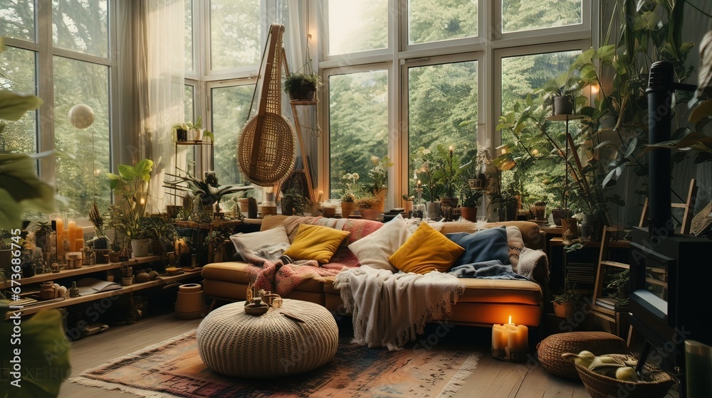 Interior of a house. AI generated art illustration. Interior of a house. AI generated art illustration.