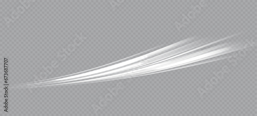 A transparent light effect with a curved and wavy surface. White sparkles sparkle with their light effect. Bright white lines. Abstract lines of movement. Light trace wave.