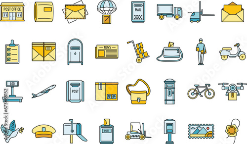 Mailman carrier icons set. Outline set of mailman carrier vector icons thin line color flat on white