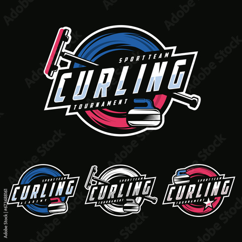 Curling game logo vector illustration, Logo set collection for curling sport team. Curling sport with stone