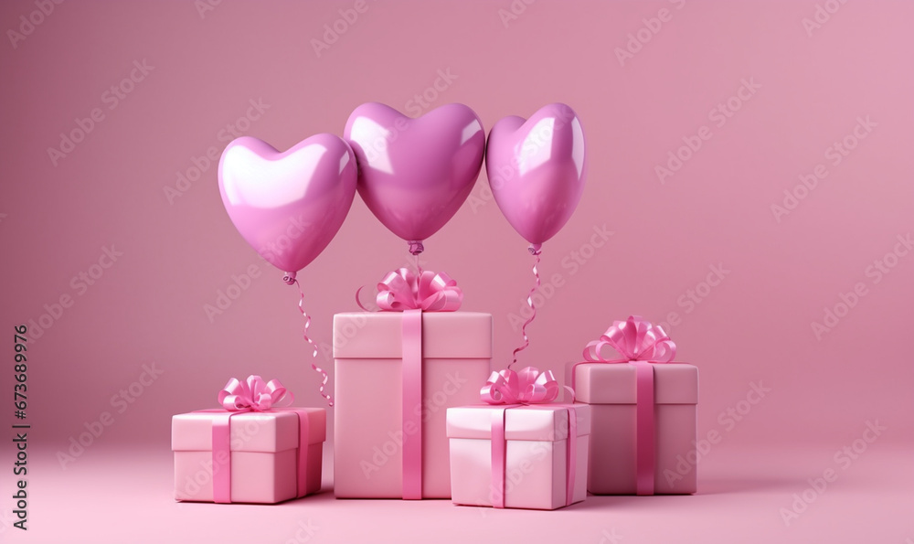 Geschenkeboxen mit pinkfarbenen Herzballons
