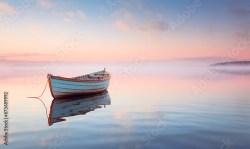 altes Holzboot im Winter auf dem See