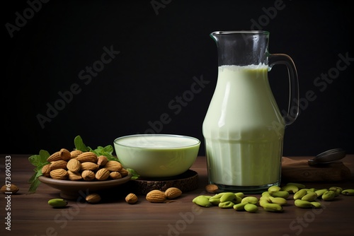 Pistachio milk with nuts photo