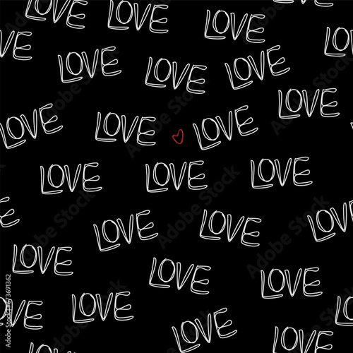 Vector seamless pattern with hand drawn LOVE lettering and hearts