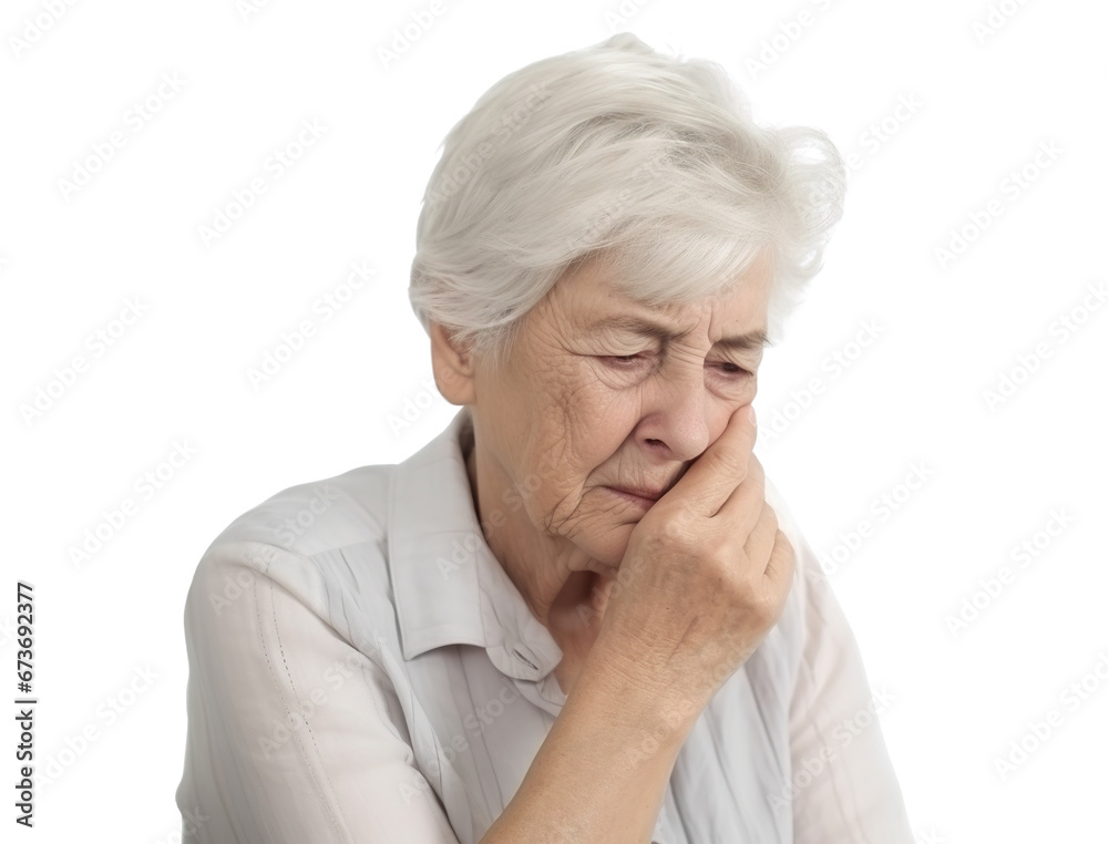 Depressed elderly woman, cut out Depressed elderly woman, cut out