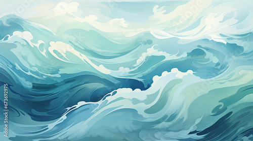 Dynamic navy blue teal and seafoam green waves © javier