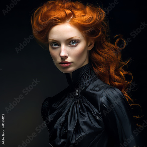 Red Haired Interesting Woman.  Generated Image.  A digital rendering of an interesting red haired woman in traditional clothing.