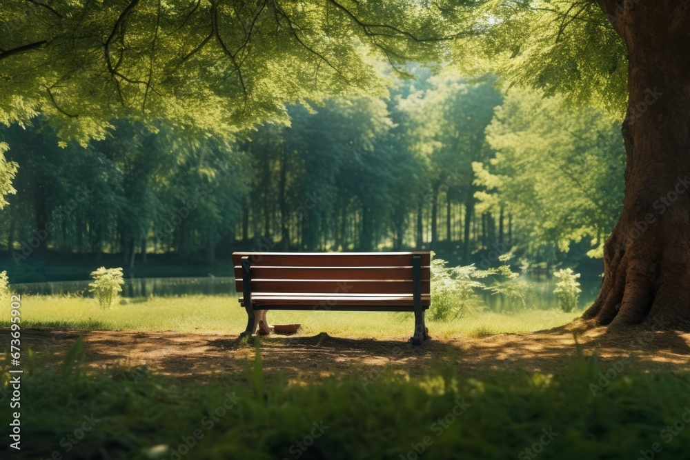 An empty park bench in a tranquil natural landscape, evoking solitude and reflection. An empty park bench in a tranquil natural landscape, evoking solitude and reflection.