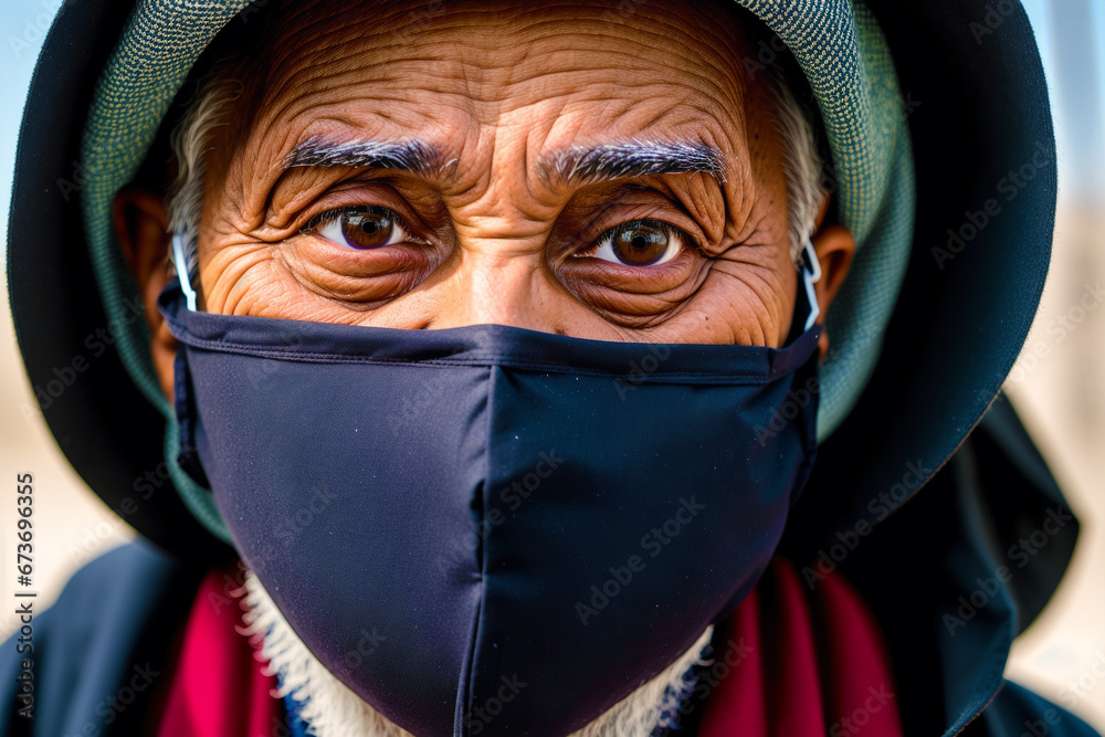 An old muslim man wearing protective mask. COVID 19. Mask-Wearing with Confidence. Generative AI