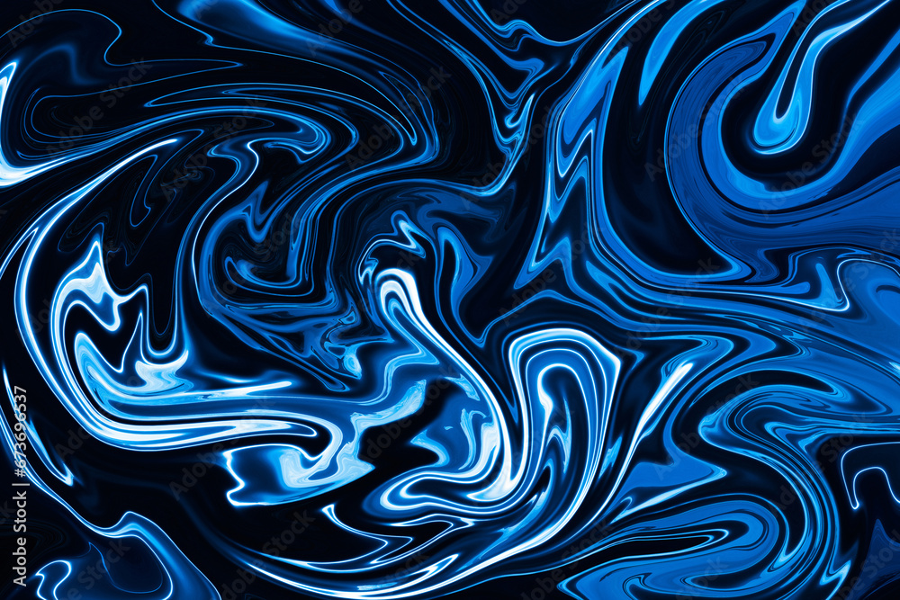 Obraz premium Fluid and organic blue background with swirls on a glossy and reflective surface