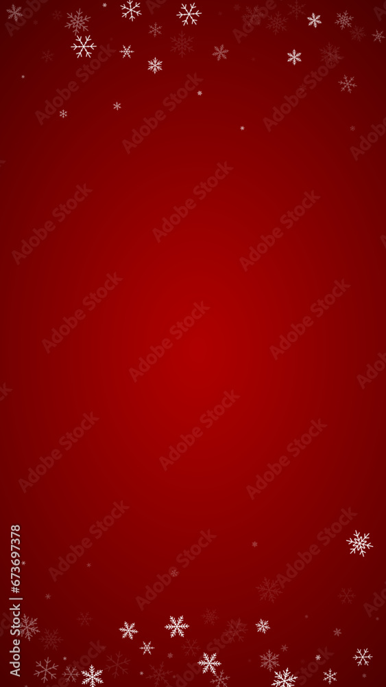 Magic falling snow christmas background. Subtle flying snow flakes and stars on christmas red background. Magic falling snow holiday scenery. Vertical vector illustration. Magic falling snow christmas background. Subtle flying snow flakes and stars on christmas red background. Magic falling snow holiday scenery. Vertical vector illustration.