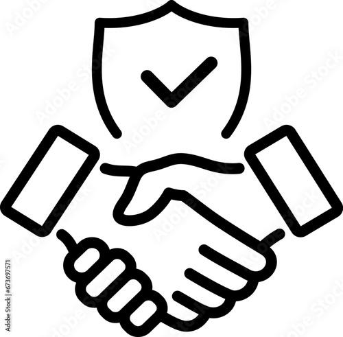Handshake icon and safety privacy icons as concept of business partnership security