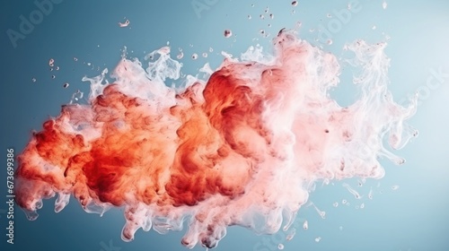 A smoke cloud in red and white colours on a light blue background