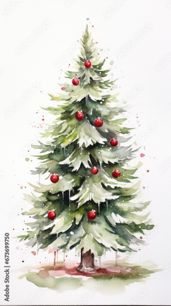 Obraz premium watercolor, christmas, december, costume, merry, present, new year, christmas tree, scenery