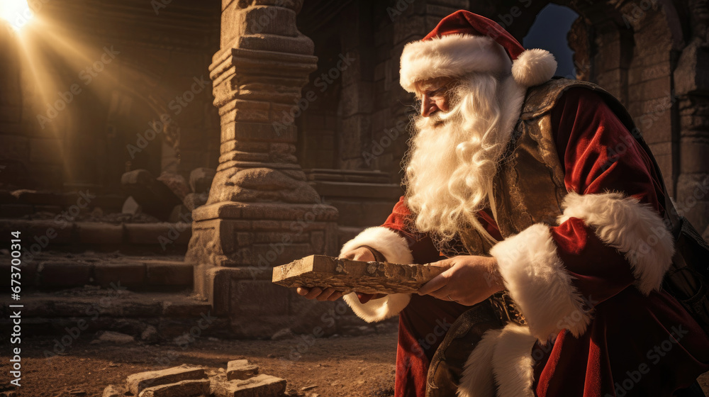 Santa Claus in ancient ruins