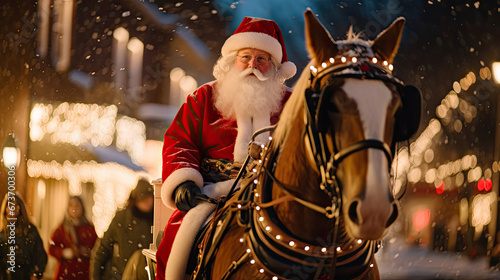 Santa Claus leading parade on horse