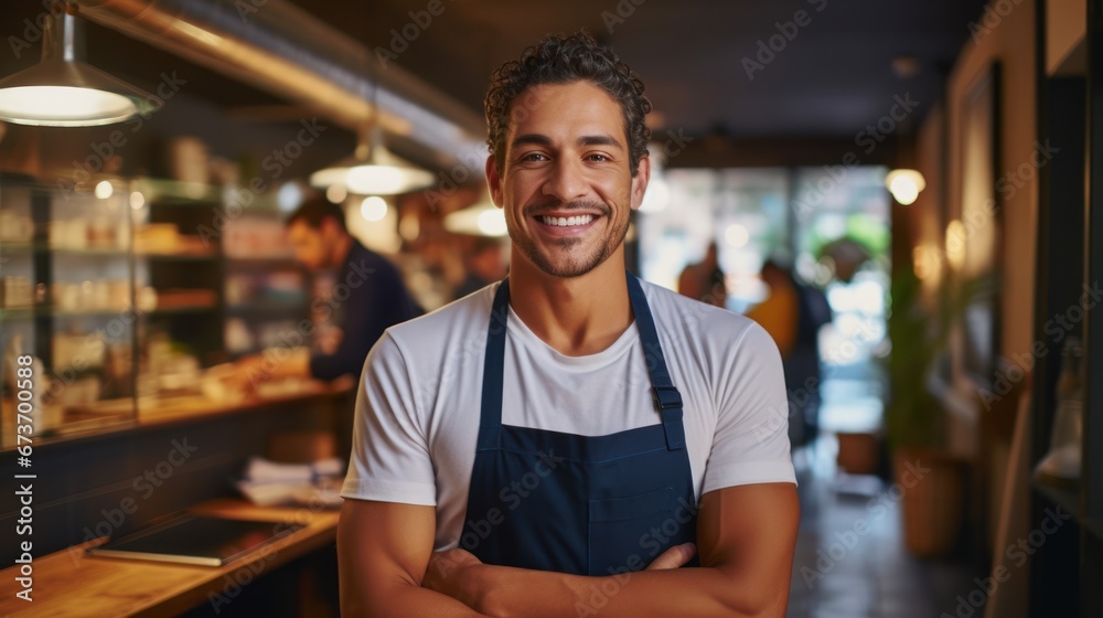 Restaurant entrepreneur with tablet, leaning on door and open to customers portrait. Owner, manager or employee of a startup fast food store, cafe or coffee shop business standing happy with a smile Restaurant entrepreneur with tablet, leaning on door and open to customers portrait. Owner, manager or employee of a startup fast food store, cafe or coffee shop business standing happy with a smile