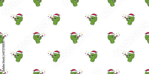 cactus seamless pattern christmas santa claus hat vector candy cane Desert flower cartoon gift wrapping paper tile background repeat wallpaper scarf isolated botanica plant garden illustration doodle 