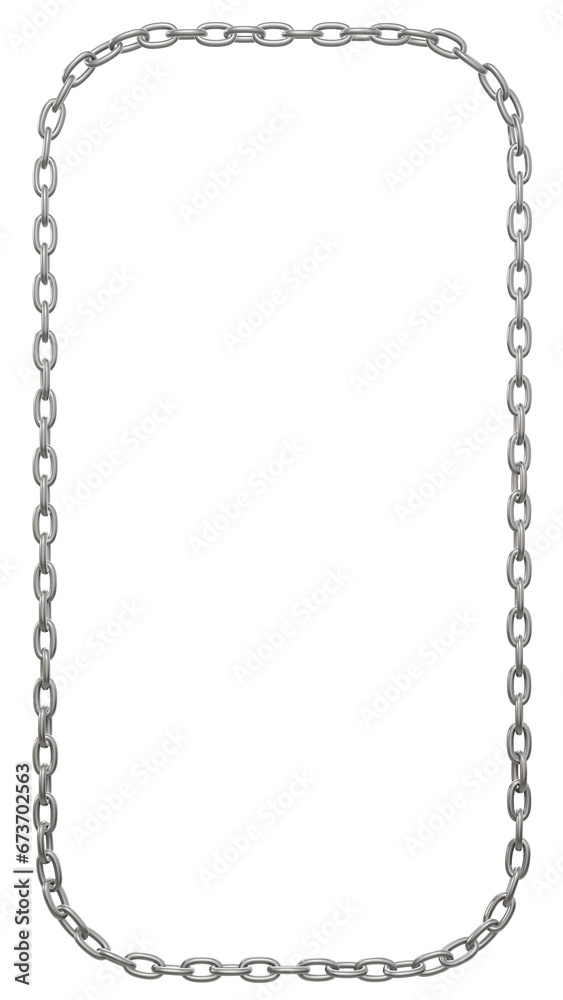 The metal chains are shaped into a vertical rectangle frame with rounded corners, PNG, 3D render, transparent background The metal chains are shaped into a vertical rectangle frame with rounded corners, PNG, 3D render, transparent background