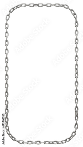 The metal chains are shaped into a vertical rectangle frame with rounded corners, PNG, 3D render, transparent background