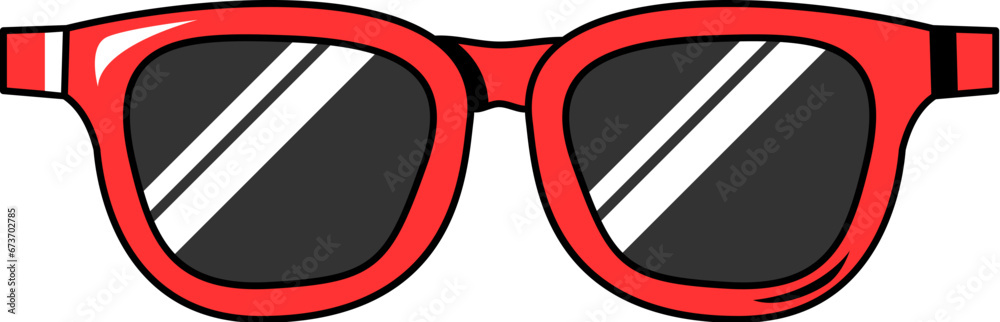 Colored stroked Red female glasses lady boss. Eye protection modern accessory. Health and vision protection. Cartoon colorful vector isolated on white background Colored stroked Red female glasses lady boss. Eye protection modern accessory. Health and vision protection. Cartoon colorful vector isolated on white background