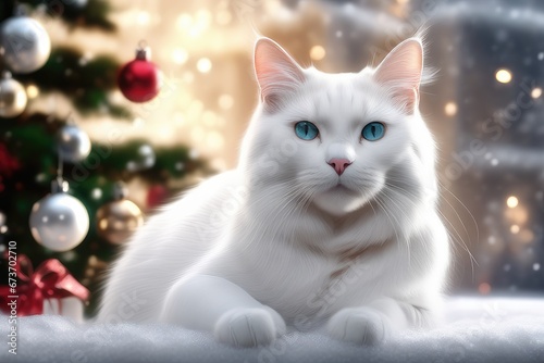 cat and christmas tree