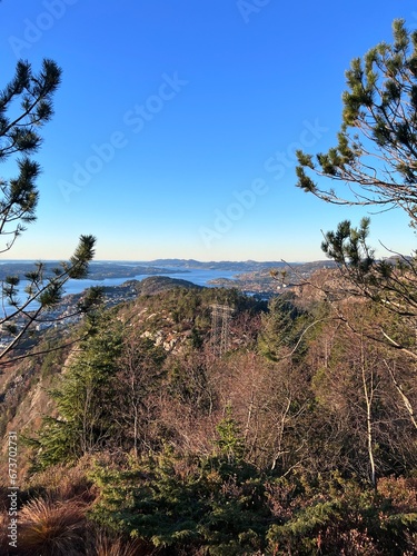 Hiking trial up Sandbiksbatteriet to Stolzekleiven mountains in Bergen Norway