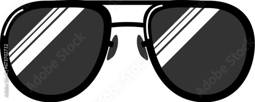 Classic aviator glasses. Health and vision protection. Eye protection accessory. Cartoon monochrome black and white vector isolated on white background