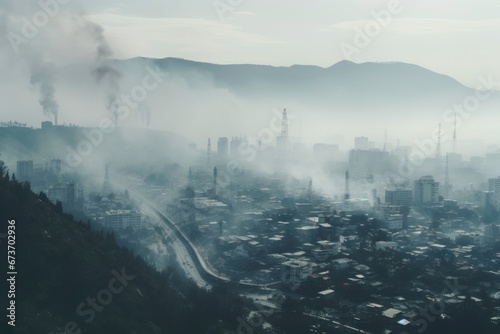 Smog vs. Clean cityscape: Sustainability's impact on climate change. photo