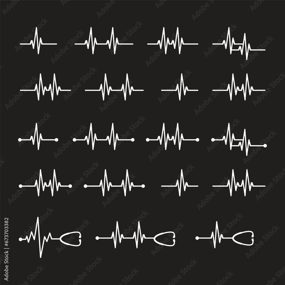 Stethoscope Heartbeat line. Pulse trace. EKG and Cardio symbol. Health and Medical concept. Vector illustration.