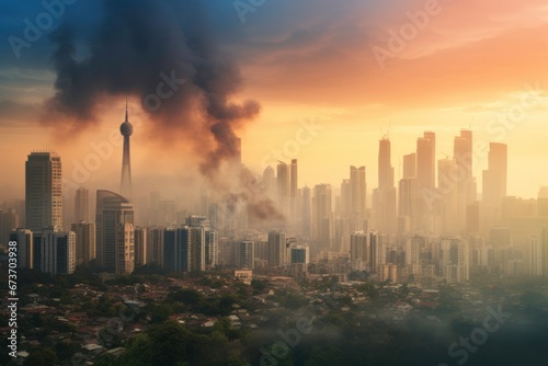 Smoggy cityscape: Sustainability's impact on climate change © Moon Story