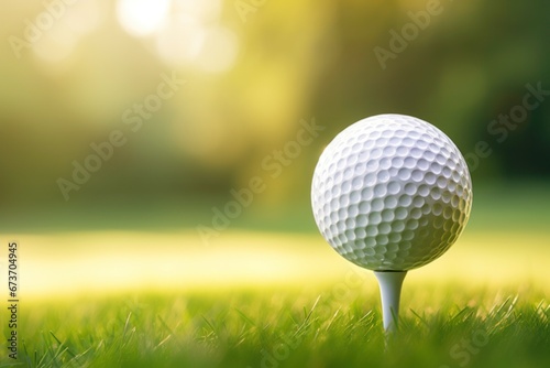 shot of a golf ball on the grass with a blurred green bokeh background