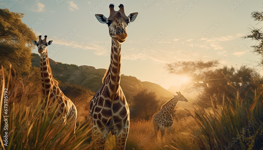 giraffe in the wild - obrazy, fototapety, plakaty 