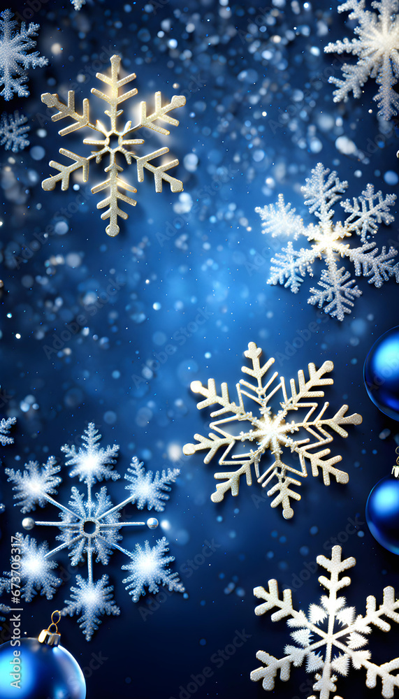 Blue sparkling Christmas and winter background with white snowflakes, Blue sparkling Christmas and winter background with white snowflakes,