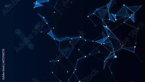Blue abstract network connection technology. Modern structure background with points and lines. Style wallpaper. Big data visualization. 3D rendering.