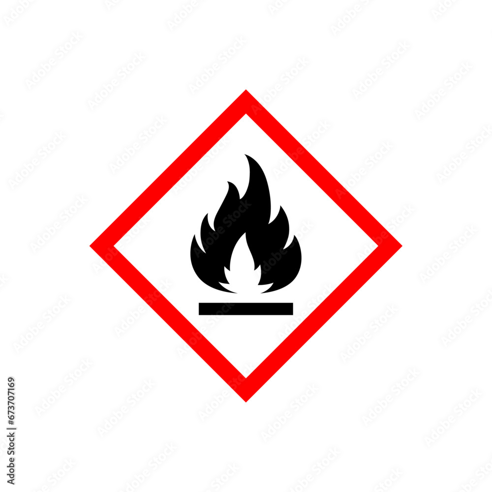 GHS hazard pictogram. Flammable, Hazard warning sign. Flammable icon GHS hazard pictogram. Flammable, Hazard warning sign. Flammable icon
