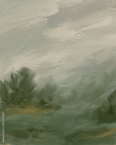 Grey and green abstract landscape background, vertical backdrop