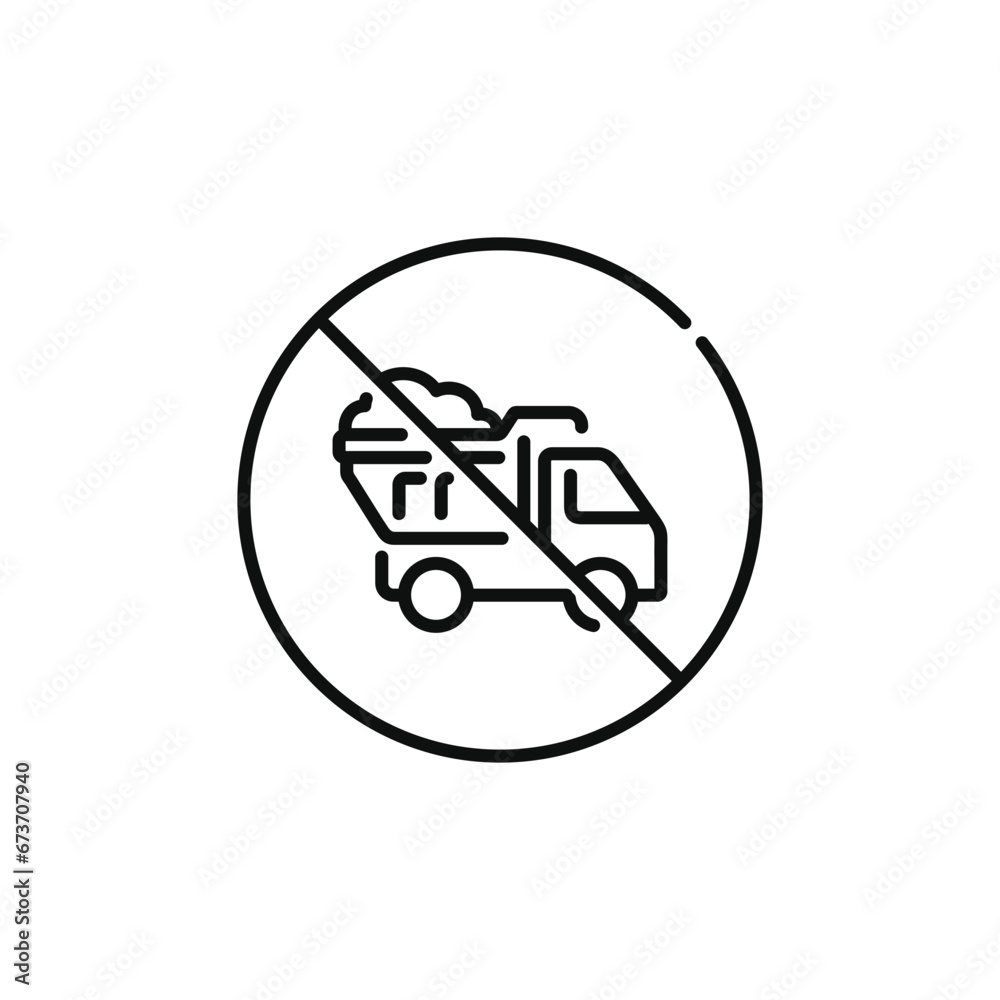No dumping allowed line icon sign symbol isolated on white background. No dump truck line icon No dumping allowed line icon sign symbol isolated on white background. No dump truck line icon
