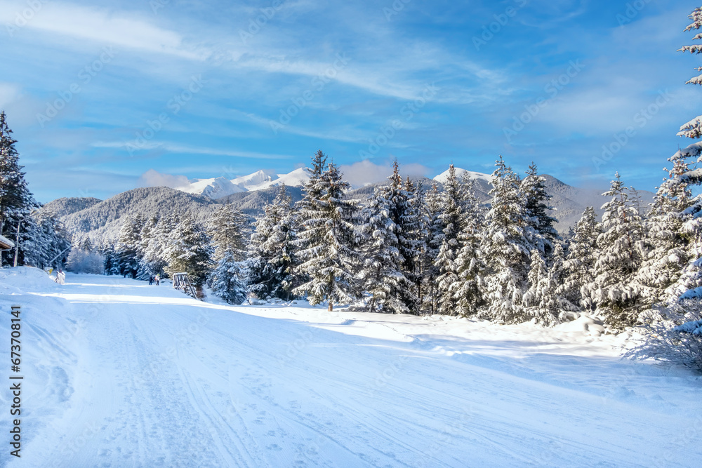 Bansko ski slope and snow Pirin peaks, Bulgaria Bansko ski slope and snow Pirin peaks, Bulgaria