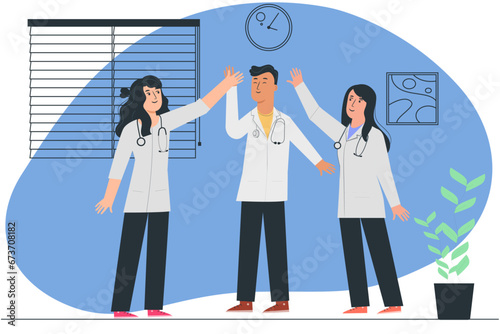 Professional Doctors celebrating the lives in free time. Healthcare vector illustration.