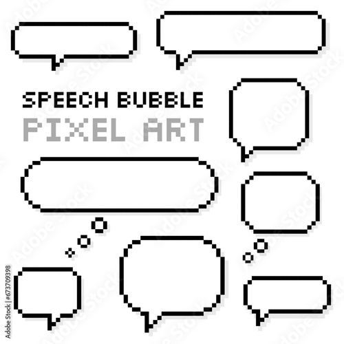 Speech bubble pixel art collection set of empty chat speech or dialogue with shadow on white background 