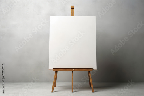 White picture or white canvas standing on an easel for painting isolated on a gray background from the wall with space for a picture, text or inscriptions.generative ai 